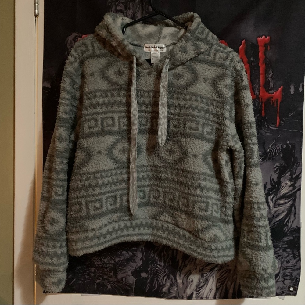 Fluffy Sherpa Grey Patterned Hoodie | Weekend Edition